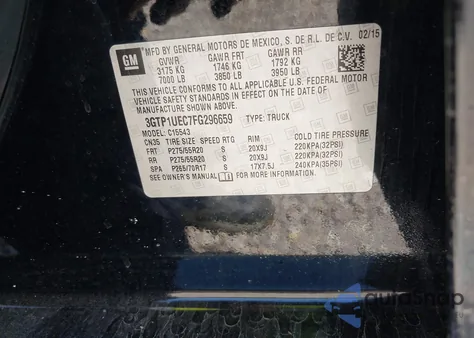 2015 GMC Sierra 1500 Sle z USA, uszkodzony, nr VIN 3GTP1UEC7FG296659